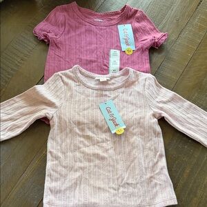 Cat & Jack Pink Ribbed Long Sleeve and Short Sleeve Tops - 4T